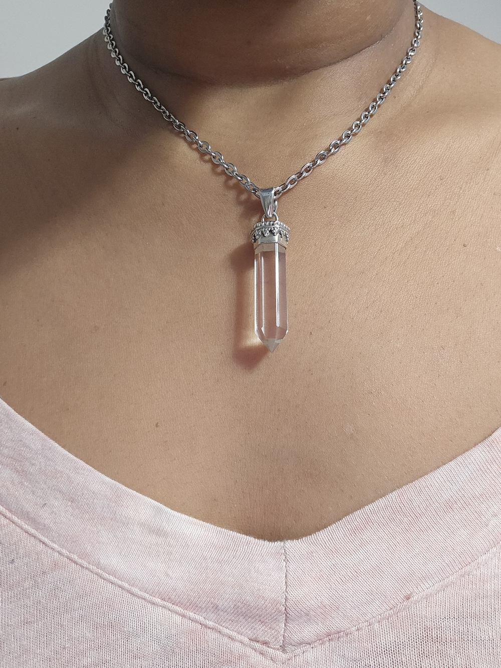 Clear Crystal Quartz Pendant Necklace